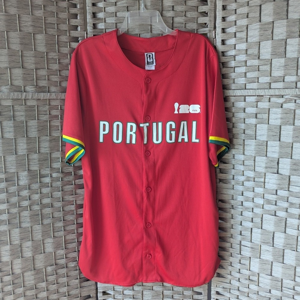 FIFA Button Up Jersey Portugal Red World Cup 2026 Mens Sz L NWT Soccer Fan